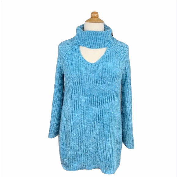 Lane Bryant Blue Cut Out V-Neck Warm Oversized Knit Turtleneck Sweater
